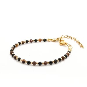 Bransoletka Tygrysie oko, Turmalin czarny - 15-19cm KAM918 stal chirurgiczna pozłacana