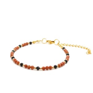 Bransoletka Piasek Pustyni i Turmalin czarny 17-21cm KAM931 stal chirurgiczna pozłacana