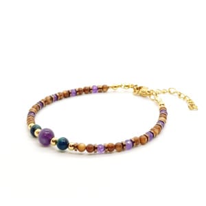 Bransoletka Ametyst, Azuryt, Agat, Masa perłowa 16,5-21,5cm KAM1038 Stal chirurgiczna pozłacana