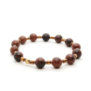 Bransoletka Agat brązowy i Hematyt - 16,5cm KAM967, stal chirurgiczna pozłacana