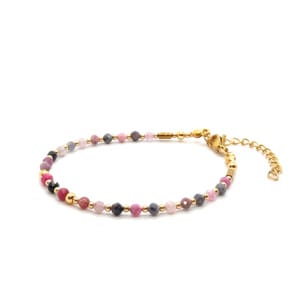 Bransoletka Szafir z rubinem, Turmalin 15,5-19,5cm KAM1043 Stal chirurgiczna pozłacana