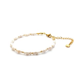 2-Bransoletka Białe Perły naturalne hodowlane 17-21cm KAM1022 stal chirurgiczna pozłacana