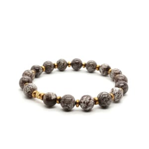 Bransoletka damska Obsydian brązowy - 16,5cm KAM994, stal chirurgiczna pozłacana