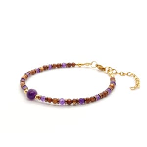 Bransoletka Ametyst, Agat, Masa perłowa 16,5-21,5cm KAM1031 Stal chirurgiczna pozłacana