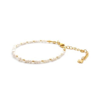 Bransoletka Białe Perły naturalne hodowlane 15-19cm KAM1024 stal chirurgiczna pozłacana