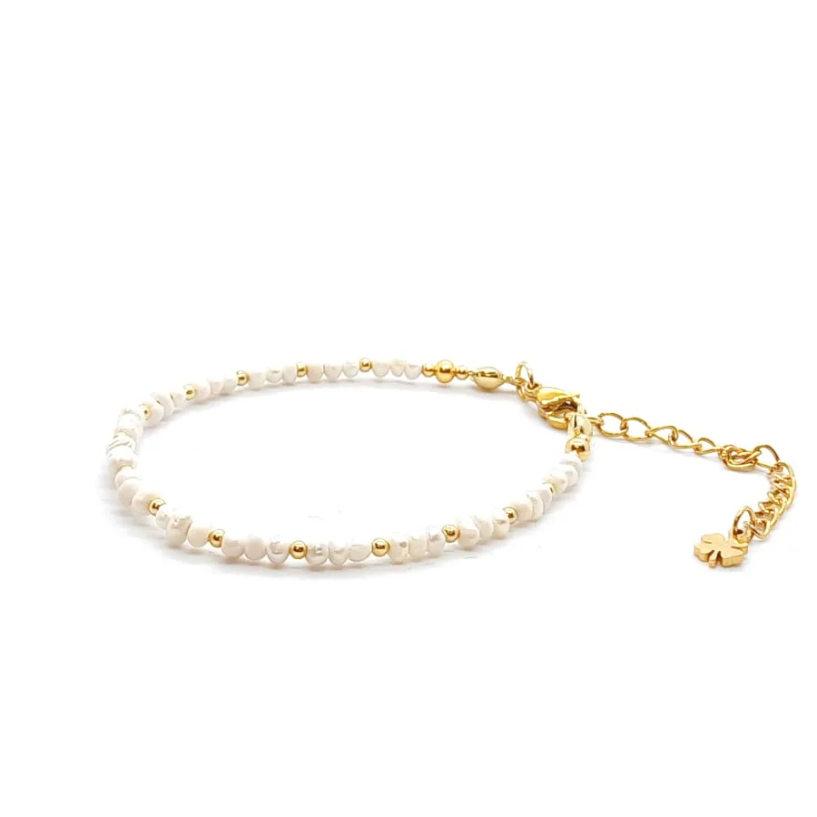 Bransoletka Białe Perły naturalne hodowlane 15-19cm KAM1024 stal chirurgiczna pozłacana