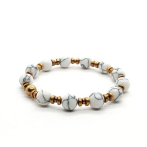 Bransoletka damska Howlit biały i Hematyt - 15cm KAM996
