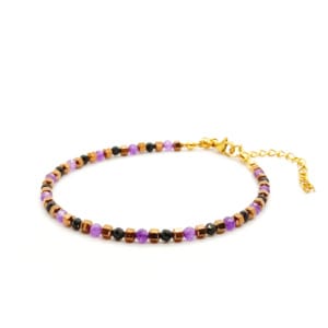 Bransoletka Agat, Turmalin, Hematyt 18-22cm KAM1036 Stal chirurgiczna pozłacana