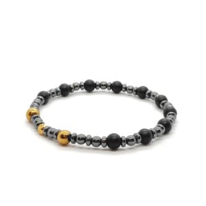 Bransoletka męska Onyks - 17,5cm KAM1016, Stal chirurgiczna pozłacana