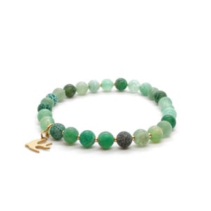 Bransoletka z jaskółką - Agat zielony kwasowany 16,5cm pozłacana stal chirurgiczna ST048