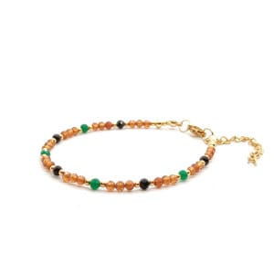 Bransoletka Granat brązowy, Turmalin, Szmaragd KAM1081 16,5-20,5cm stal chirurgiczna pozłacana