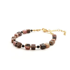 Bransoletka Rodonit, Turmalin Czarny 16-20cm KAM1087 Stal chirurgiczna pozłacana