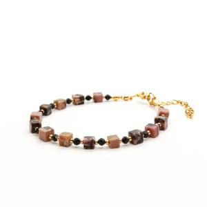 Bransoletka Rodonit, Turmalin Czarny 17-21cm KAM1088 Stal chirurgiczna pozłacana