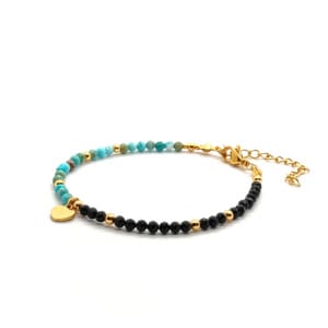 Bransoletka z serduszkiem, Turmalin czarny i Turkus KAM1122 - 17,5-21,5cm
