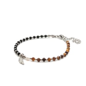 Bransoletka z piórkiem, Tygrysie oko, Onyks, Perła hodowlana 17-21cm KAM1147 stal chirurgiczna