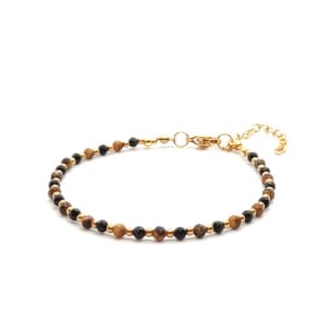 Bransoletka Tygrysie oko, Turmalin czarny 17,5-21,5cm KAM1149 stal chirurgiczna pozłacana