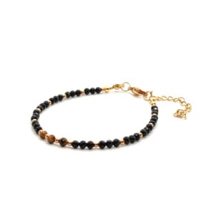 Bransoletka Tygrysie oko, Turmalin czarny 17-21cm KAM1150 stal chirurgiczna pozłacana