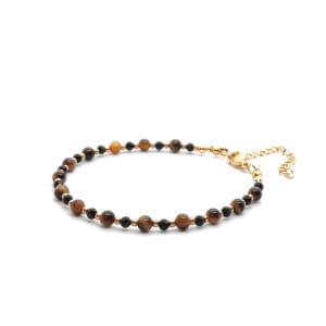 Bransoletka Tygrysie oko, Turmalin czarny 17,5-21,5cm KAM1151 stal chirurgiczna pozłacana