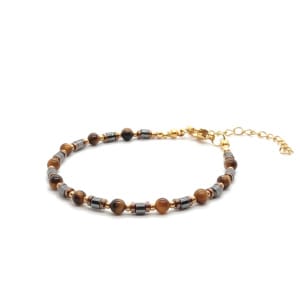 Bransoletka Tygrysie oko, Hematyt 17,5-21,5cm KAM1152 stal chirurgiczna pozłacana