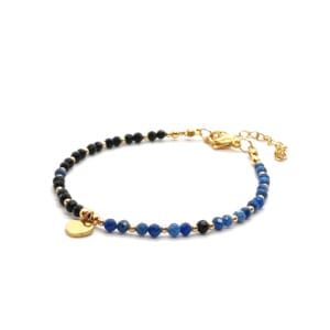 Bransoletka z serduszkiem, Lapis Lazuli i Onyks 18-22cm KAM1156 stal chirurgiczna pozłacana