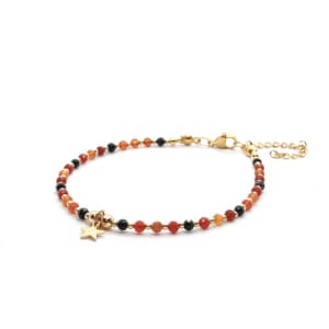 Bransoletka z gwiazdką Onyks czerwony i czarny 20-24cm KAM1158 stal chirurgiczna pozłacana