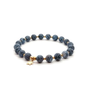 Bransoletka Agat czarny kwasowany 18cm KAM1159 stal chirurgiczna pozłacana