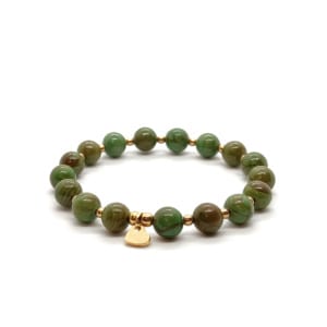 Bransoletka z serduszkiem, Jaspis morski 16,5cm KAM1160 stal chirurgiczna pozłacana