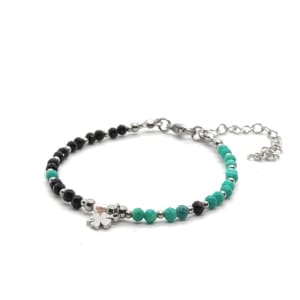 Bransoletka z koniczynką i perłą hodowlaną, Turmalin, Turkus KAM1128 - 14,5-18,5cm