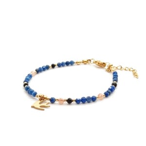 Bransoletka z jaskółką - Lapis lazuli, Onyks, Kamień słoneczny 17-21cm KAM1138 Stal chirurgiczna pozłacana