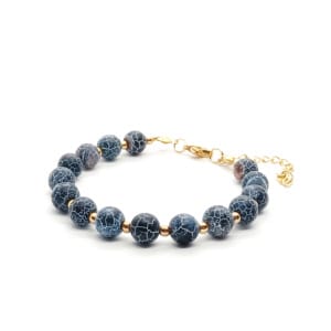 Bransoletka Agat czarny kwasowany - 16-20cm KAM1130 stal chirurgiczna pozłacana