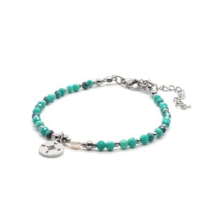 Bransoletka z kompasem i perłą hodowlaną, kamienie Turkus 15,5-19,5cm KAM1132