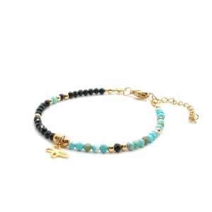 Bransoletka z motylkiem, Turmalin czarny i Turkus KAM1140 - 17,5-21,5cm