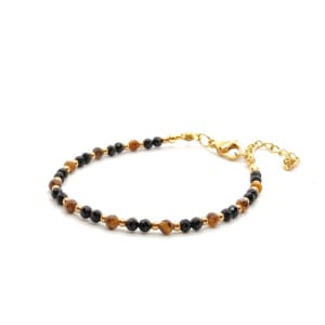 Bransoletka Tygrysie oko, Turmalin czarny 16-20cm KAM1142 stal chirurgiczna pozłacana