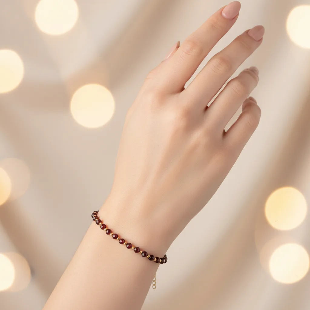 Bransoletka Granat KAM879 pozłacana stal chirurgiczna