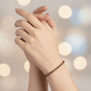 Bransoletka Tygrysie oko, Turmalin czarny KAM917 stal chirurgiczna pozłacana