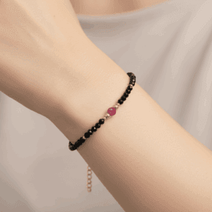 Bransoletka Rubin, Turmalin KAM777 Stal chirurgiczna pozłacana