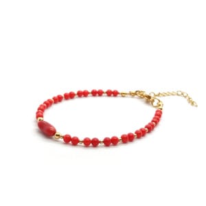 Bransoletka Koral czerwony 18-22cm KAM1164 Stal chirurgiczna pozłacana
