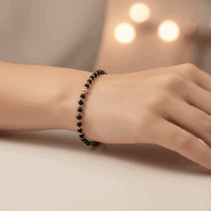 Bransoletka Czarny Turmalin, pozłacana stal chirurgiczna KAM831