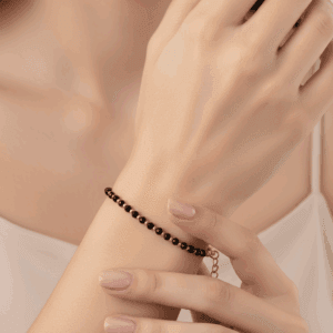 Bransoletka Czarny Turmalin, pozłacana stal chirurgiczna KAM681