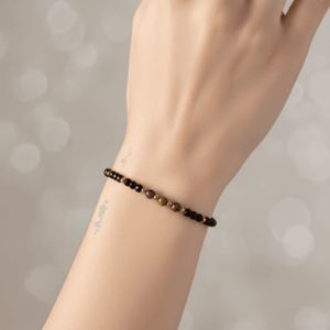 Bransoletka Tygrysie oko, Turmalin czarny KAM1150 stal chirurgiczna pozłacana