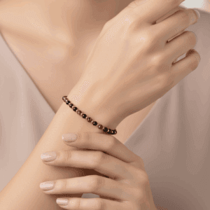 Bransoletka Tygrysie oko, Turmalin czarny KAM918 stal chirurgiczna pozłacana