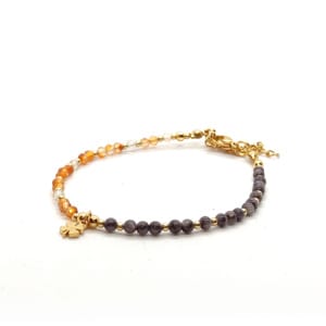 Bransoletka z koniczynką Karneol, Masa perłowa 16-20cm KAM1209 Pozłacana stal chirurgiczna