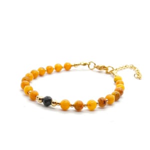 Bransoletka Bursztyn Bałtycki, Turmalin 15,5-19,5cm KAM1213 Stal chirurgiczna pozłacana