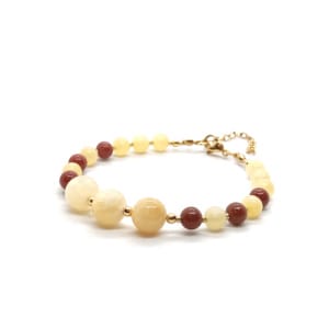 Bransoletka Nefryt bursztynowy, Jaspis czerwony 17,5-21,5cm KAM1194 Stal chirurgiczna pozłacana