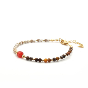 Bransoletka Tygrysie oko, Turkus biały, Karneol 17-21cm KAM1255 Pozłacana stal chirurgiczna