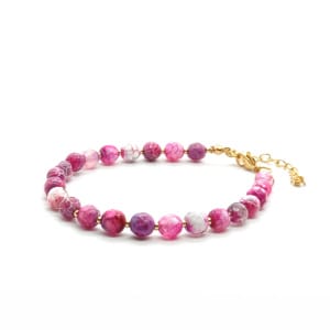 Bransoletka Agat ognisty różowy 17-21cm KAM1256 stal chirurgiczna pozłacana