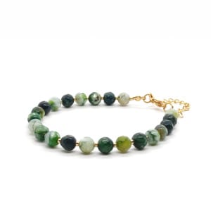 Bransoletka Agat ognisty zielony 17-21cm KAM1248 stal chirurgiczna pozłacana